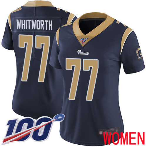 Los Angeles Rams Limited Navy Blue Women Andrew Whitworth Home Jersey NFL Football 77 100th Season Vapor Untouchable